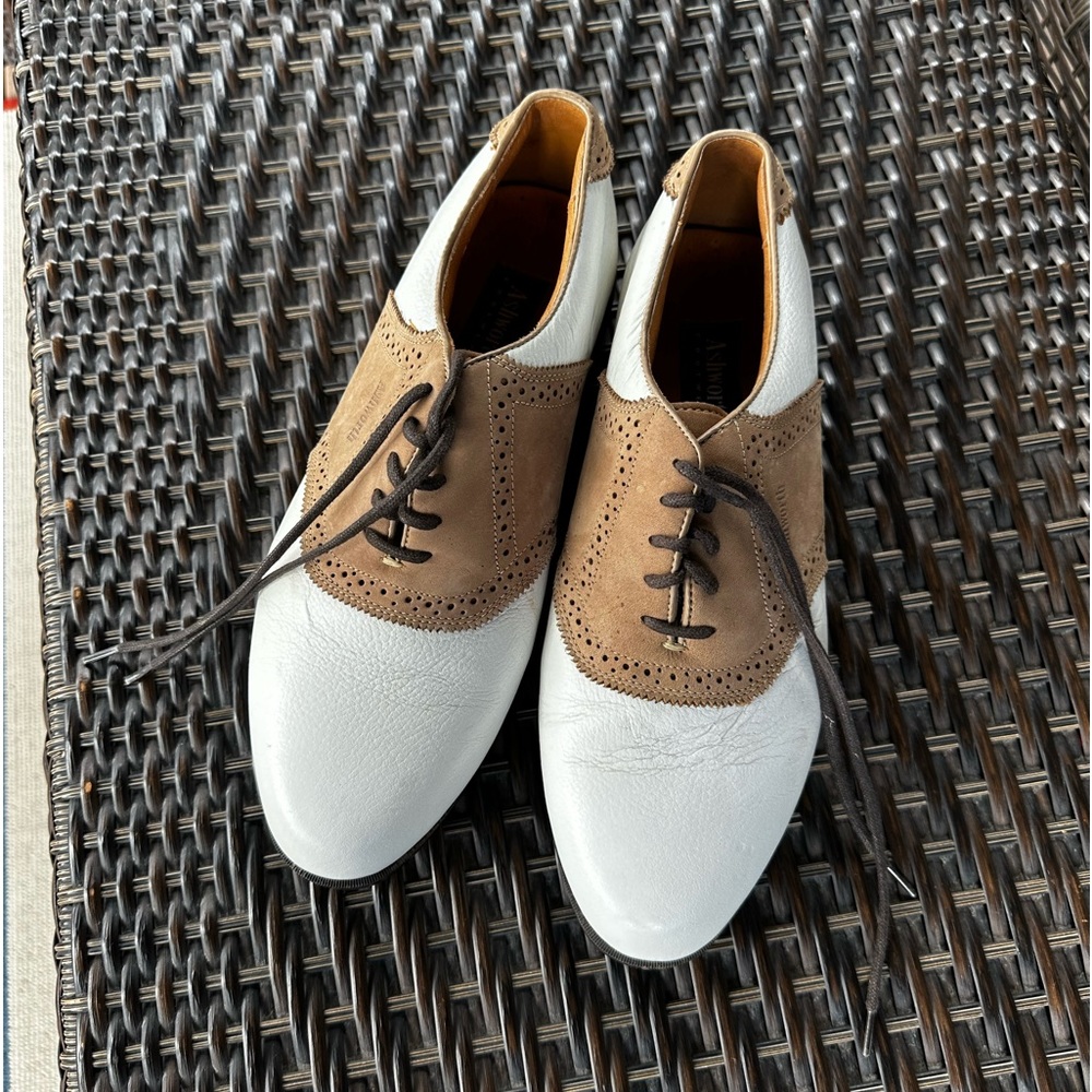 ASHWORTH Golf ⛳️ Men’s Brown & White Saddle All Leather Lace Up Golf Shoes - 9M